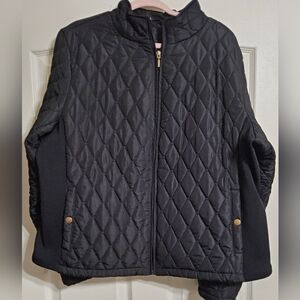 Ashley Stewart Black Lite Weight Quilted Jacket with Gold Accents Gently Loved